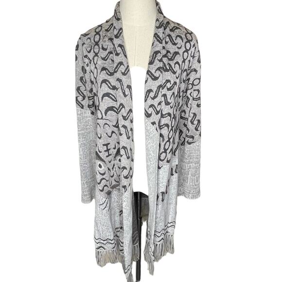 NIC + ZOE Size Medium Waterfall Fringed Cardigan Multi Design on Taupe/Gray - Picture 1 of 15